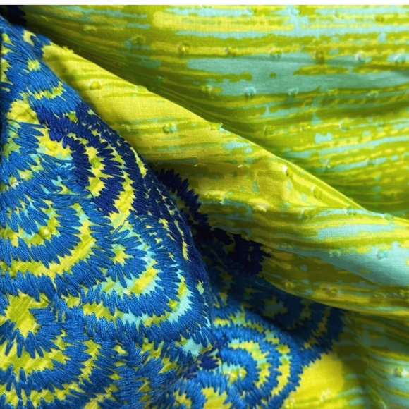 Anthropologie Tabitha Dress Shift Azure Scroll Yellow Blue Swiss Dot Cotton Sz 2 - Picture 14 of 16